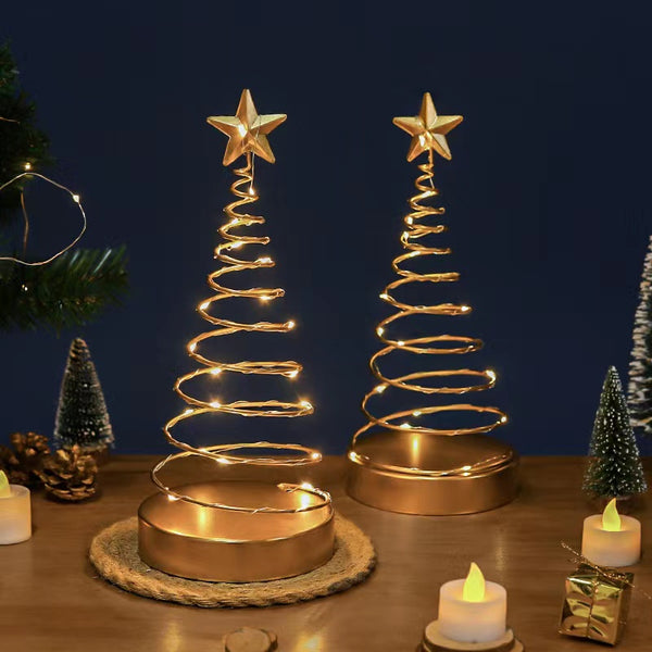 Spiral Xmas Golden Metal Tree with LED Light