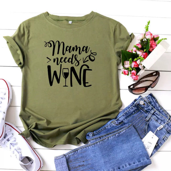 Mama Needs Wine Cotton T Shirt