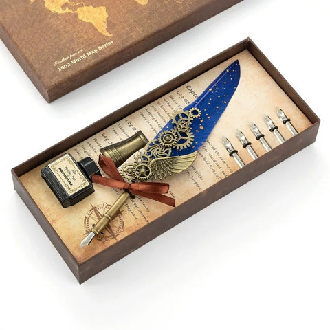 Gear Design Feather Pen with Five Nibs Gift Set