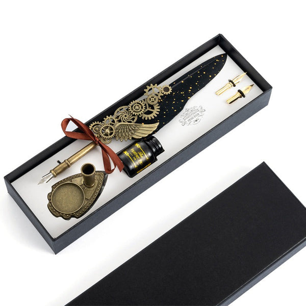 Gear Design Feather Pen with Two Nibs Gift Set