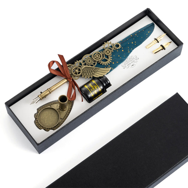 Gear Design Feather Pen with Two Nibs Gift Set