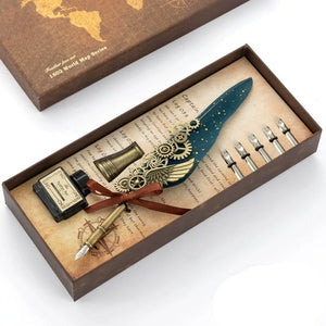 Gear Design Feather Pen with Five Nibs Gift Set