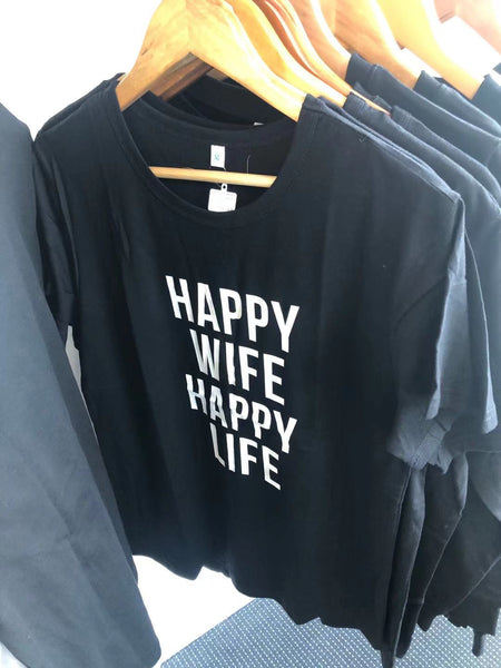 Happy Wife Happy Life Print Round Neck Short Sleeve T-shirt