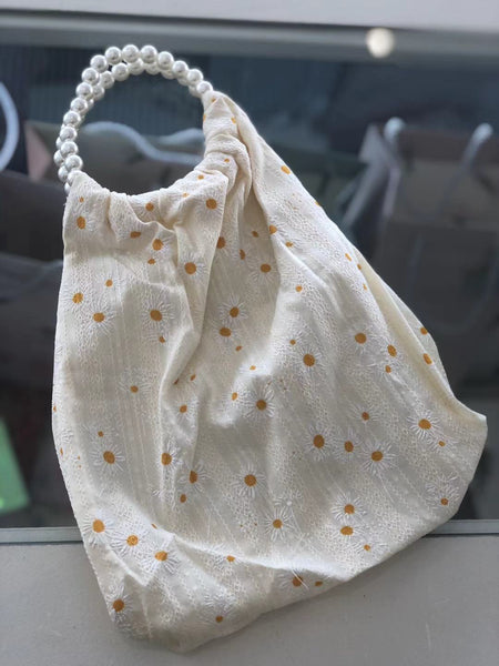 Pearl Handle Flower Print Small Bag