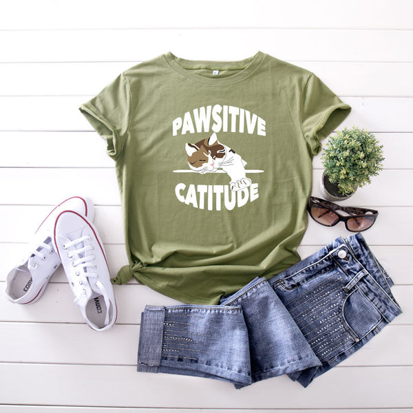 Pawsitive Catitude Cotton T-shirt