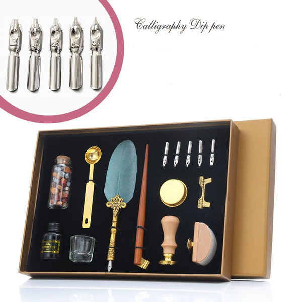 Gloss Feather Calligraphy Dip Pen & Seal Wax Gift Set