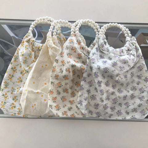 Pearl Handle Flower Print Small Bag