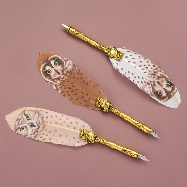 Owl Design Feather Calligraphy Dip Pen and Seal Wax Set