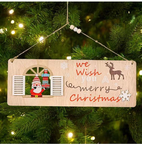 Wooden Xmas Sign - Window (We Wish You a Merry Christmas)