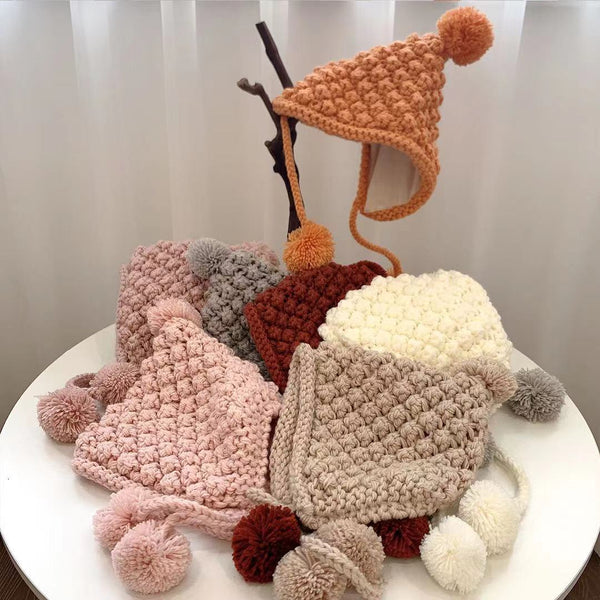Kids’ Winter Crochet Earflap Beanie with Pom Pom