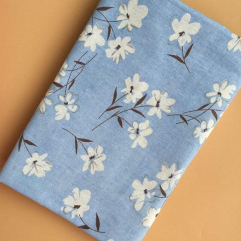 White Flower Blue Background  Tea Towel