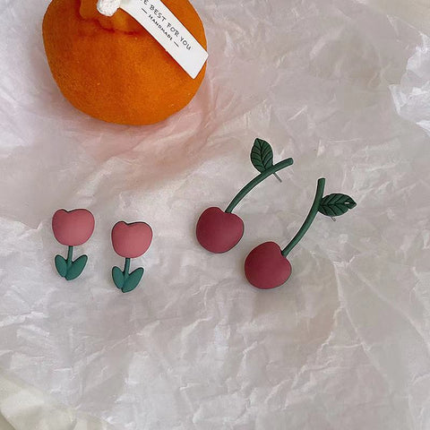 Creative Earrings - tulip/cherry