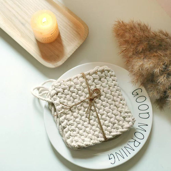 Cotton Woven Coaster/Mat with lanyard