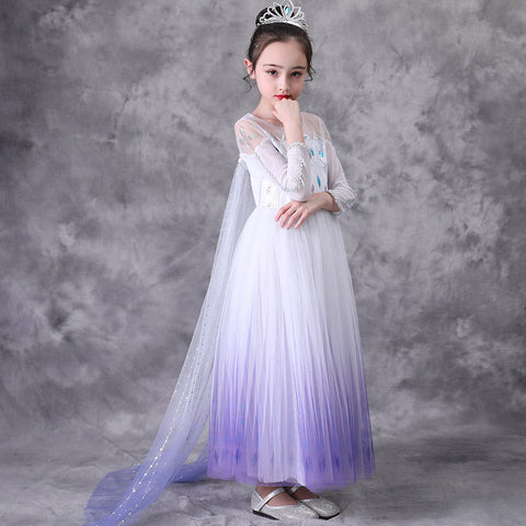 Elsa Dress (white and purple) with Cape Long Sleeve