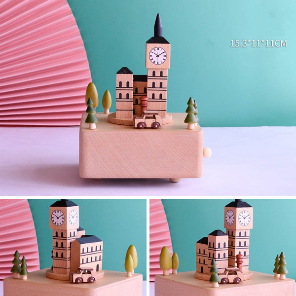 Solid Wood Music Box - landmark Big Ben/Eiffel Tower/the Leaning Tower of Pisa