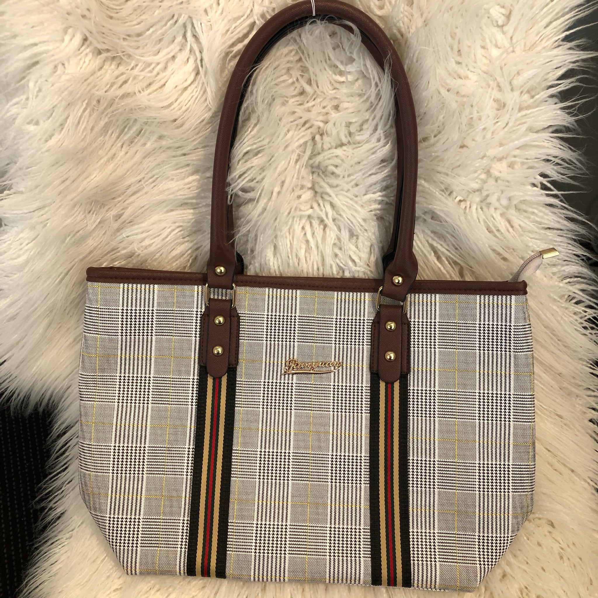 Ladies’ Grey Grids Handbag