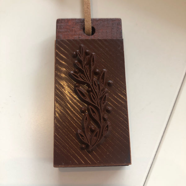 Wooden Rubber Stamp with lanyard - Floral Design