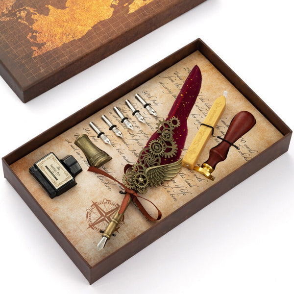 Feather Pen and Seal Stamp Gift Set