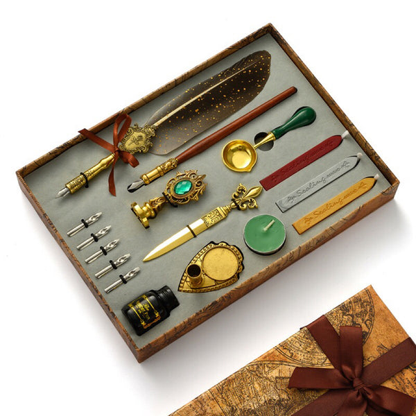 Classic Feather Calligraphy Dip Pen & Wax&Seal Stamp Gift Set